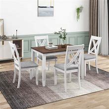 Rosalind Wheeler 5 - Piece Dining Set Wood/Upholstered In White/Brown | 29.7 H X 29.5 W X 44.5 D In | Wayfair 43Cee4eb22d831412a9fc138b661398f