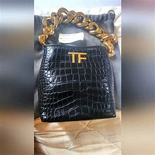 Tom Ford Bags | Shiny Stamped Crocodile Leather Tf Maxi Chain Mini Bag | Color: Black/Gold | Size: Os