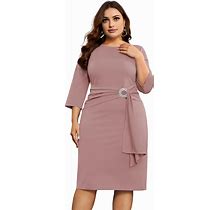 KIMCURVY Women's Plus Size 3/4 Sleeve Dress Evening Pencil Dress For Business Cocktail Party With Revomable Rhinestone