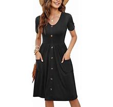 Summer Savings Clearance 2024! Loopsun Womens Summer Dresses, Casual V-Neck Short Sleeve Solid Fashion Loose Midi Dress With Pocket Black