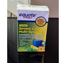 Equate Severe Cold & Flu Relief Green Tea Honey Lemon Relieves Cough Fever 6 CT+