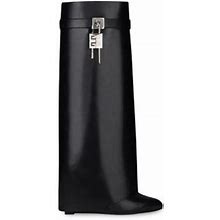 Givenchy Women's Shark Lock Leather Boots With Wide Calf - Black - Size 8
