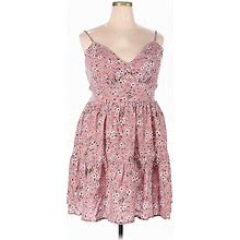 Cocktail Dress - Mini Plunge Sleeveless: Pink Dresses - Women's Size 2X