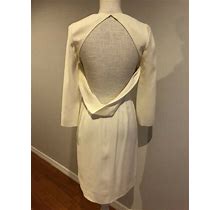 J Mendel Long Sleeve Draped Open Back Ivory Dress Size 2