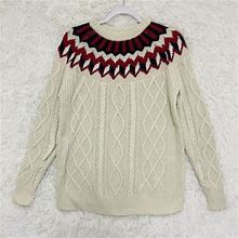 J.Crew Crewneck Adult Sweater Ivory Xs Vintage Fair Isle Cable Knit