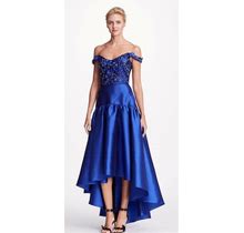 $1195 Marchesa Notte Off Shoulder High Low Gown Dress Blue Beaded 3D 0