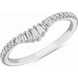 Blue Nile Petite Curved Baguette And Pavé Diamond Wedding Ring In 14K White Gold (1/4 Ct. Tw.)
