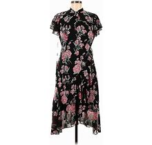JJ's House Casual Dress - High/Low Tie Neck Short Sleeves: Black Paisley Dresses - Women's Size Medium