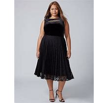 Lane Bryant Black Velvet & Lace Pleated Midi Dress Size 18