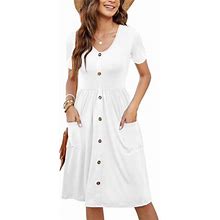 Fashion Mini Petite Heart Decorations Plus Size Summer Dresses Women Summer Casual Short Sleeve Dresses Button Down Knee Length Dress With Pockets Whi