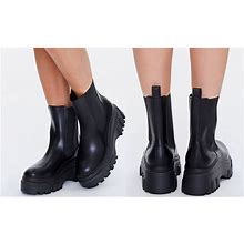 Forever 21 Women's Black Faux Leather Platform Chelsea Boots Size Us-7