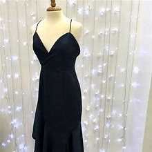 Minuet Dresses | Minuet Asymmetrical Hem Navy Satin Evening Gown | Color: Blue | Size: L