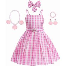 Doll Dress Cosplay Costume Gloves Girls' Movie Cosplay Retro Vintage Hot Pink Pink Plaid Dress Pink Outfit Pink Children's Day Masquerade Dress Gloves