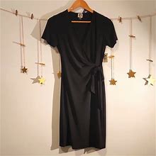 New Black Short Sleeve Faux Wrap Dress | Color: Black | Size: 4