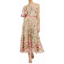 Mac Duggal Women's Floral Embroidered One-Shoulder Midi-Dress - Pink Multi - Size 16