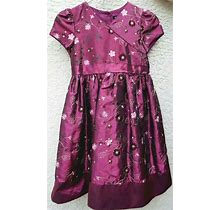 George Girls Plum Embroidered Sequin Lined Ss Dress Size 10 Tie Belt