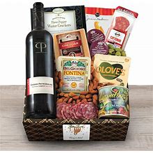 Winebasket.Com Red Wine, Cheese & Crackers Classic Collection Gift Box - Hang In There By Wine Basket | Wine Gift Baskets | Gift Baskets Delivered