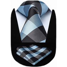 HISDERN Mens Ties Plaid Tie And Pocket Square Set Classic Woven Formal Checkered Neckties & Handkerchief Wedding Party