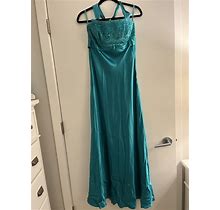 MONSOON Turquoise Green Satin Halter Embellished Formal Prom Dress Gown Size 8