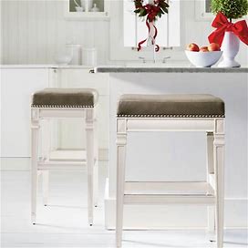 Wexford Rectangular Backless Bar & Counter Stool - 26" Counter Height, Alabaster White/Creme Performance Linen Counter Stool - Frontgate