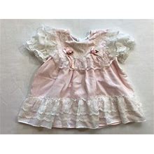 Baby Girls Pink Dress Vintage 80S Cute Pastel Adorable Babies Child Kids Lace Roses Swiss Dots Ruffles Party Dress