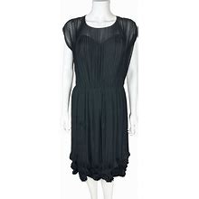 Vintage 1960S Cocktail Dress Pleated Black Silk Chiffon Size M - VFG