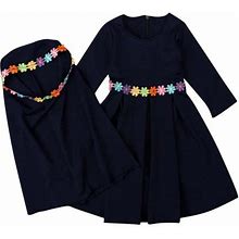 Safuny Girls's Two Piece Muslim Children's Maxi Clothing Clearance Solid Floral Vintage Princess Dress Comfy Fit Holiday Dress Turban Long Sleeve Love