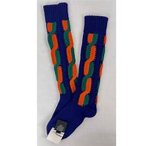 Gucci Women's Blue Wool Long Woven Orange/Green Braid Socks M 593978 4266