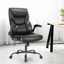 Ergonomic Executive Office Chair With High Back Flip-Up Armrests Lumbar Back Support Home Office Desk Chairs For Adults Black