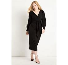 Plus Size Women's Cross Front Midi Dress By ELOQUII In Totally Black (Size 18)