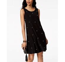 $208 Msk Women Black Petite Imitation Pearl Knee Length Shift Dress