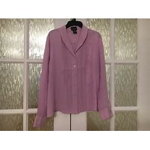 Ny Collection Woman's 100% Silk Blouse - Light Purple - Size M Petite