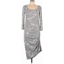 Skinnygirl Casual Dress - Midi Scoop Neck 3/4 Sleeves: Gray Dresses - Women's Size Large