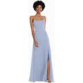 Women's Scoop Neck Convertible Tie-Strap Maxi Dress With Front Slit - Sky Blue