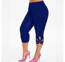 Summer Savings Clearance 2024! Loopsun Women's Pants, Fashion Women Solid Hollow Elastic Waist Casual Leggings Pants Blue K
