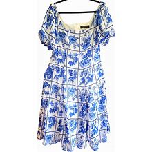Melonie T Dresses | Melonie T Short Sleeve Floral Fit + Flare Dress Sz 14 | Color: Blue/White | Size: 14