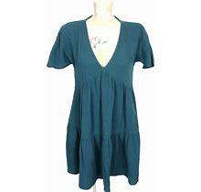 Madewell Women's Cotton Gauze Tiered Green Flutter Sleeve Dress -Sz Xs