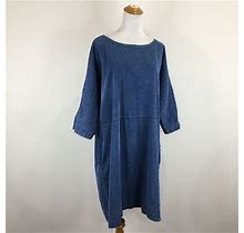 Eileen Fisher Dresses | Eileen Fisher Blue Organic Cotton Blend Short Dolman Sleeve Chambray Denim Dress | Color: Blue | Size: Xl