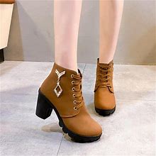 Tdoqot 2023 Boots For Women- Casual Chunky Heel Christmas Gifts Mid-Heel Women's Ankle Boots Brown 40