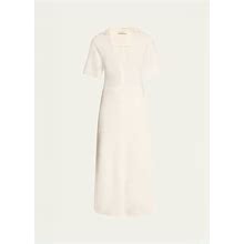 VINCE Short-Sleeve Zip-Front Midi Polo Dress Off White