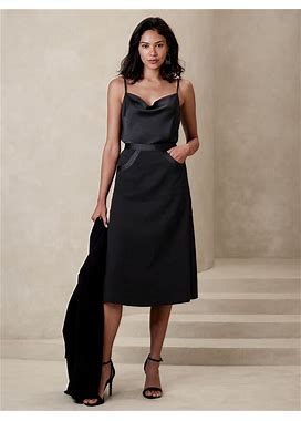 Women's Pocket A-Line Midi Skirt Black Petite Size 18
