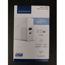 Insignia 32W Usb-C / Usb-A Dual Port Fast Wall Charger Adapter