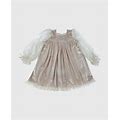 Petite Maison Kids Girl's Helena Organza-Sleeve Velour Dress, Size 12M-8, Beige, 3, Girls Apparel Clothing