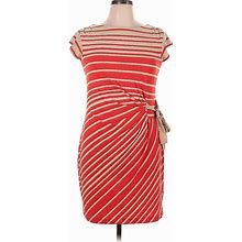 Just... Taylor Casual Dress - Sheath High Neck Short Sleeves: Red Print Dresses - Women's Size 14