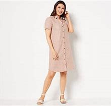 Susan Graver Pure Petite Linen Blend Buttonfront Dress, Size Petite 4X, Perfect Taupe
