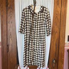 Vintage Button Down Belted Dress Patty Petite Brand | Color: Brown/Red/White | Size: L