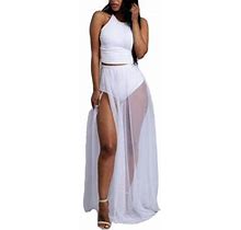 Centuryx Womens Club See-Through Maxi Skirts Side Split Mesh Chiffon Long Maxi Skirt For Women Clothes White Onesize