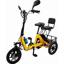 Three Wheel Electric Tricycle For Adults 3 Wheel Motorized Folding E-Bike, YELLOW
