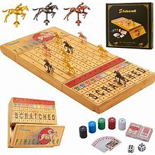 Saberoll Portable Horse Racing Board Game Horse Race Board Game With 11 Metal Horses 2 Dice 2 Decks Of Cards And 100PCS Chips