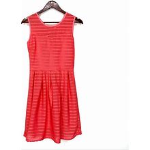 Ace Fashion Dresses | Ace Fashion Pink Coral Midi Dress Pleated Sheer Panel Stripe Nwot Size Small | Color: Pink | Size: S